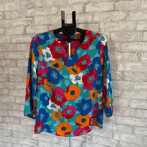 Colorful Floral V-Neck Blouse